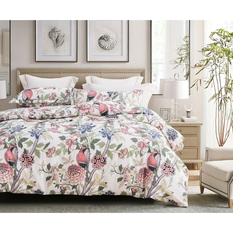 Imagem -02 - Floral Impresso Algodão Duvet Cover Conjuntos Consolador Conjunto de Cama 600 Thread Count Luxo Pcs