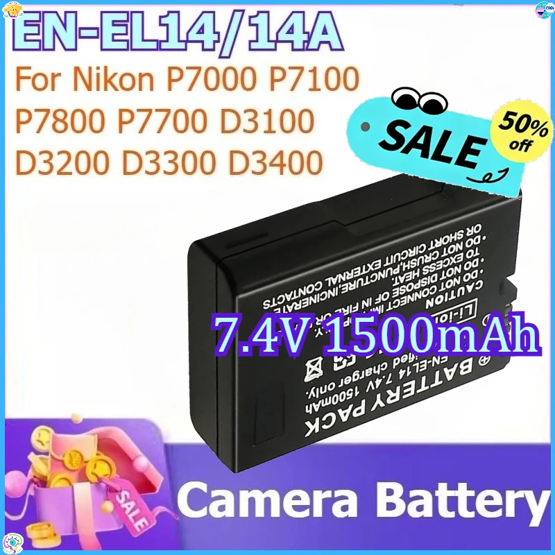 

EN-EL14 EN-EL14A 7.4V 1500mAh Camera Battery for Nikon P7000 D3400 D3500 D5300 D5600 D5100 P7100 P7800 P7700 D3100 D3200 D3300