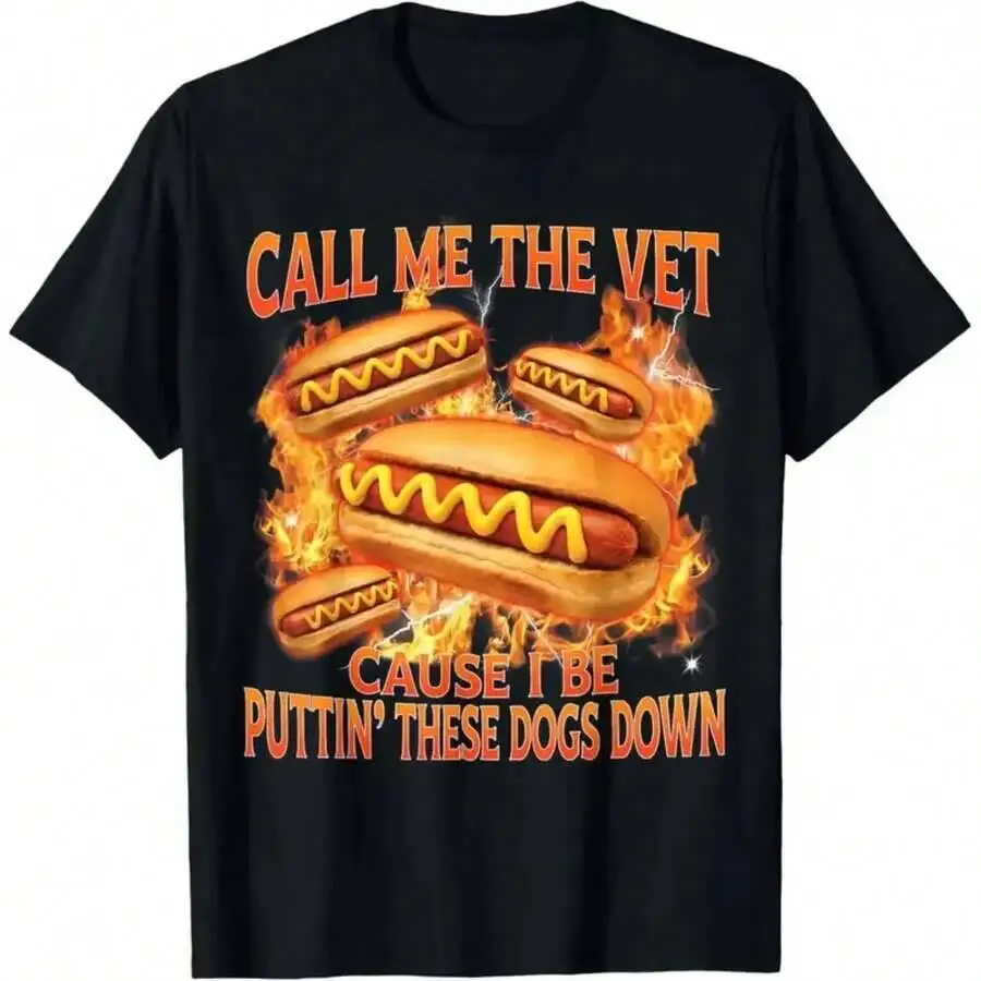 Men's "Call Me The Vet" Graphic T-Shi, Humorous Style Sho Sleeve Crew Neck Tee Vintage Bootleg Inspired Hot Dog Casual 100% Cotton Trendy Y2K Short-Sleeve Tee-Soft, Quick-Drying,  Wrinkle Resistant Light Cotton Graphic Tshirt Soft Stretchy Casual