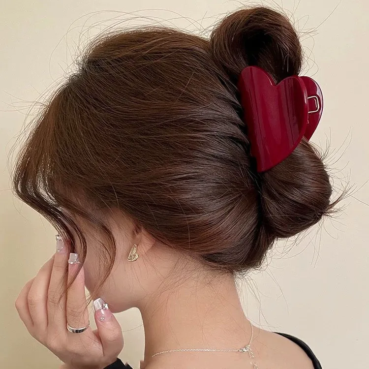 12pcs/lot New Style Sparkling Ancola Red Retro Heart Half-Grab Shark Clip Hairpin for Girls High-Quality PC Hair Claw Clips