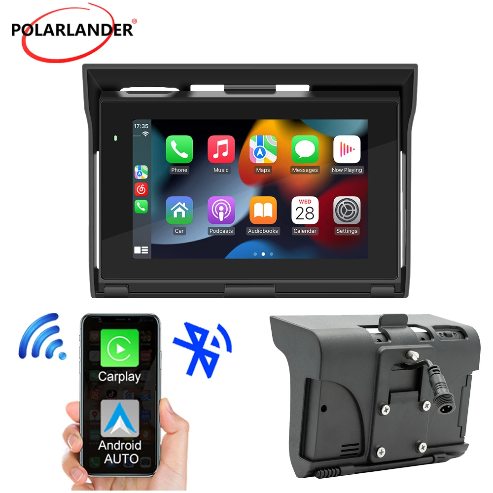 

Bluetooth 5'' Portable Motorcycle Navigator IPSX7 Waterproof Car Multimedia Player Built-in Speaker CarPlay or Android Auto