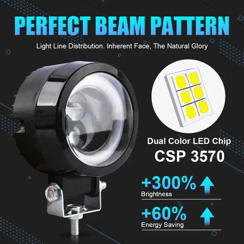 Imagen 2 del producto NLpearl-luz LED de trabajo de 3 pulgadas, faro cuadrado redondo para coche, Halo para motocicleta, Jeeps, ATV, SUV, 12V, 24V, luces de conducción de Ojos de Ángel