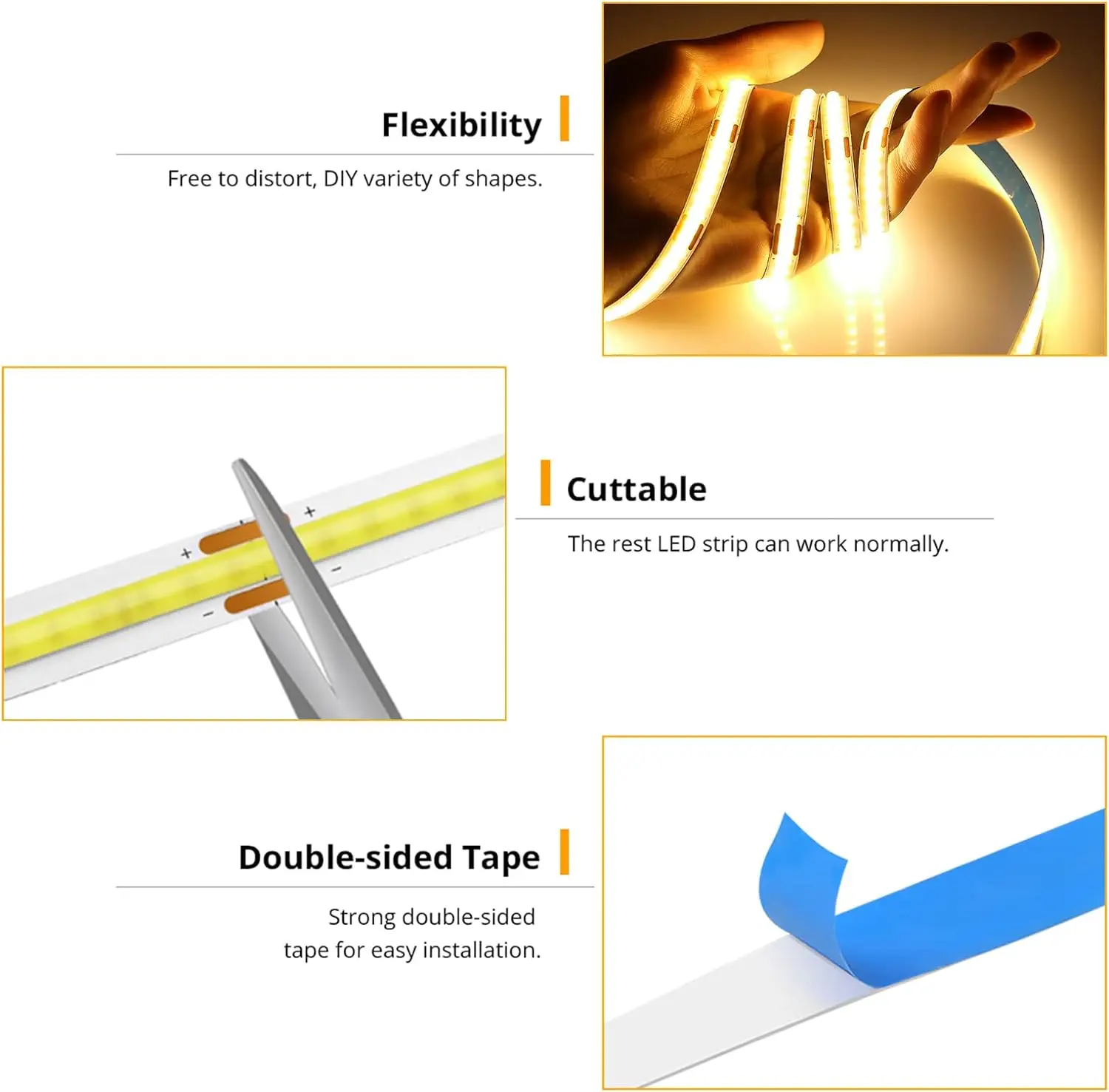 1M-5M USB LED Strip Light 5V 320LEDs/M COB Touch Sensor Dimmable Lamp Tape DIY TV Mirror Backlight Kitchen Room Night Lighting