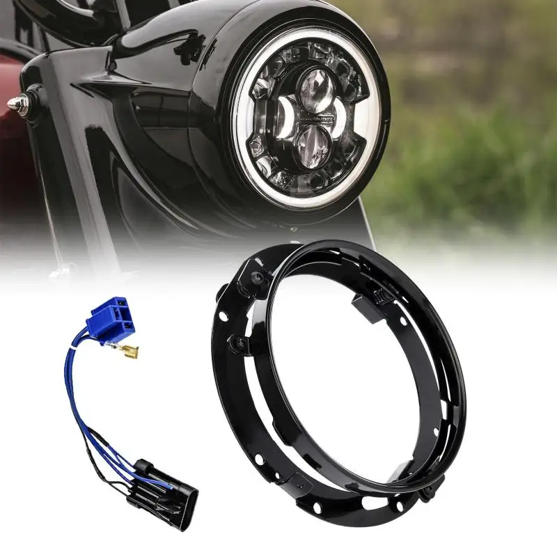 

Motorcycle 7Inch Round LED Headlight Mounting Ring Bracket Wire Harness Adapter Round for Jeep Wrangler JK for Touring Electra
