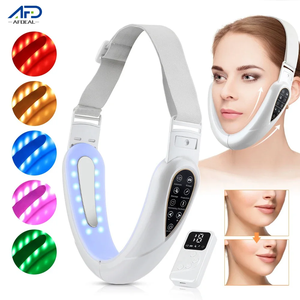 Facial V Lifting Massager Vibration Device with LED Photon Therapy Double Chin Remover V Face Shaped Cheek Lift Belt Machine