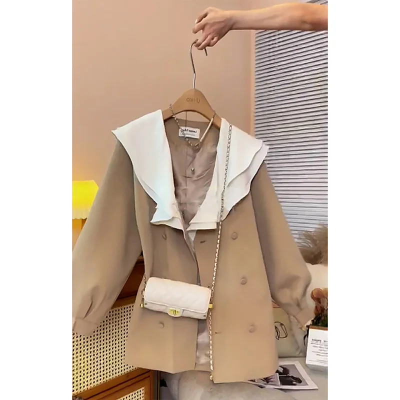 

Women's British Style Jacket Spring and Autumn 2024 New Korean Version Loose Casual Ruffled Edge High-end trench coat for women