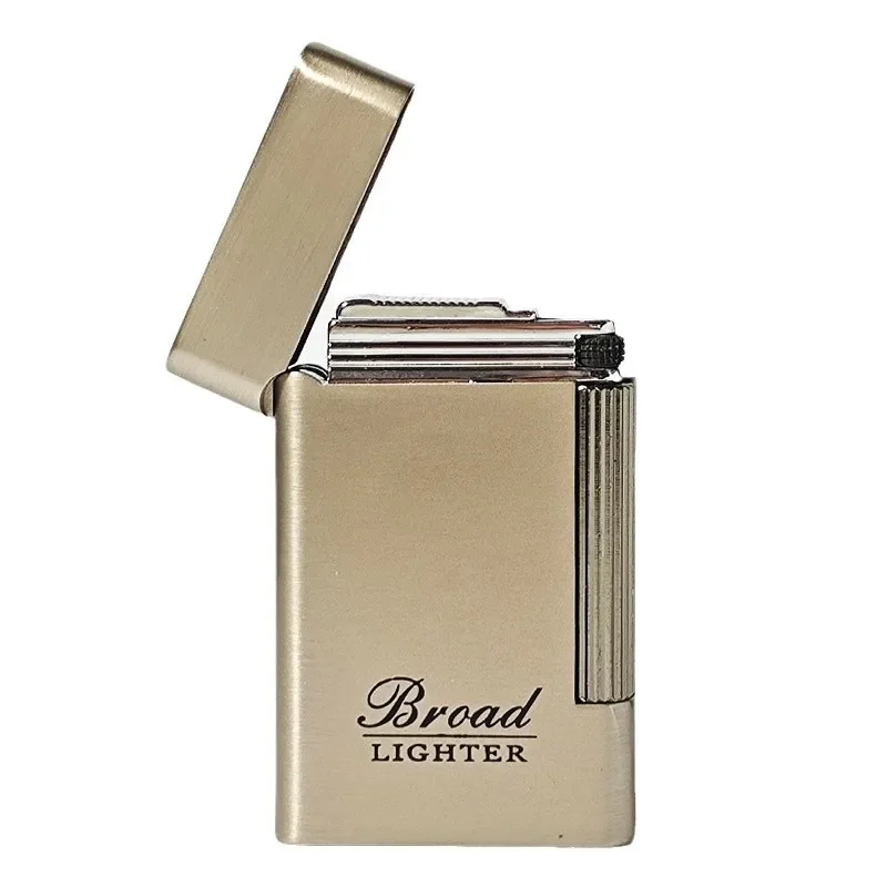 Broad Flint Gas Lighter Butane Side Slip Grinding Wheel Lighters Cigarettes Accessories Cigar Smoking Lighters Gadgets for Men