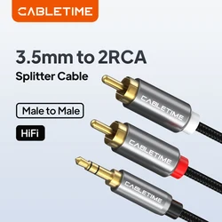 CABLETIME AUX 3.5mm Jack to 2 RCA Audio Cable M/M 3.5 RCA AUX Earphone Stereo Cable for DJ Amplifiers Audio Theater DVD C106