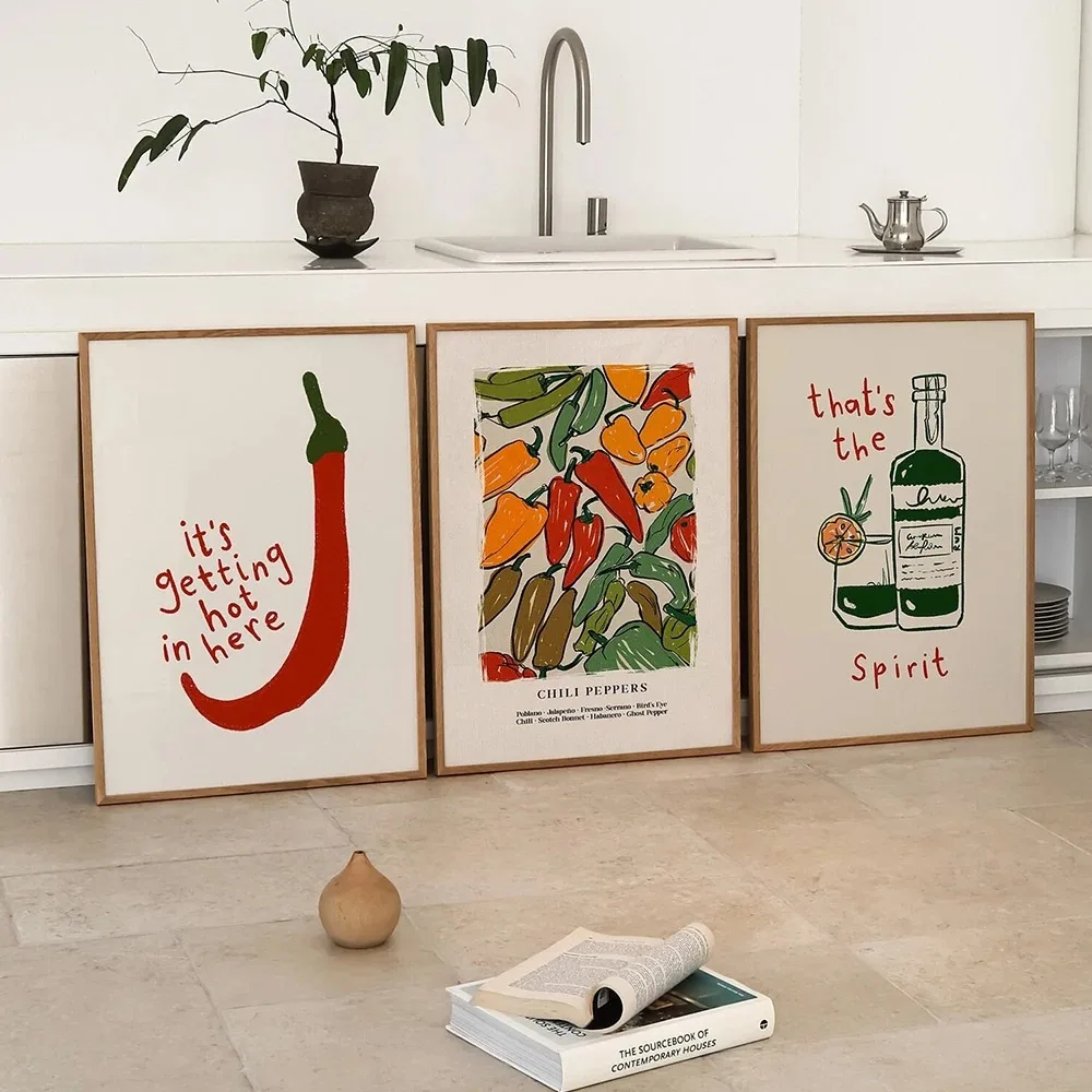 Cuadro sobre lienzo para pared de pimiento picante japonés, carteles nórdicos e impresiones, imágenes de bebidas y vino para decoración del hogar y cocina