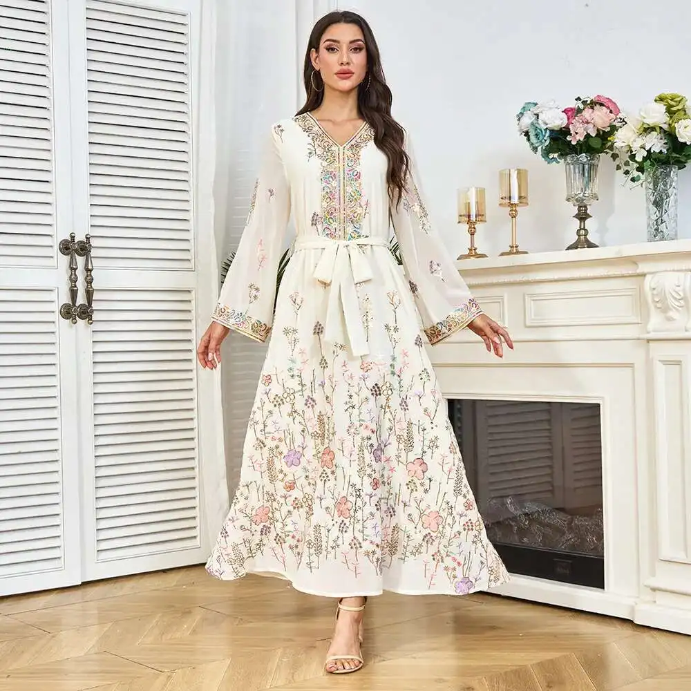 

Muslim Dress Embroidered Sequins Loose Casual Dress Fashion Elegant Party Women's Robe Abaya Ramadan Dubai Luxury Islam Elegant