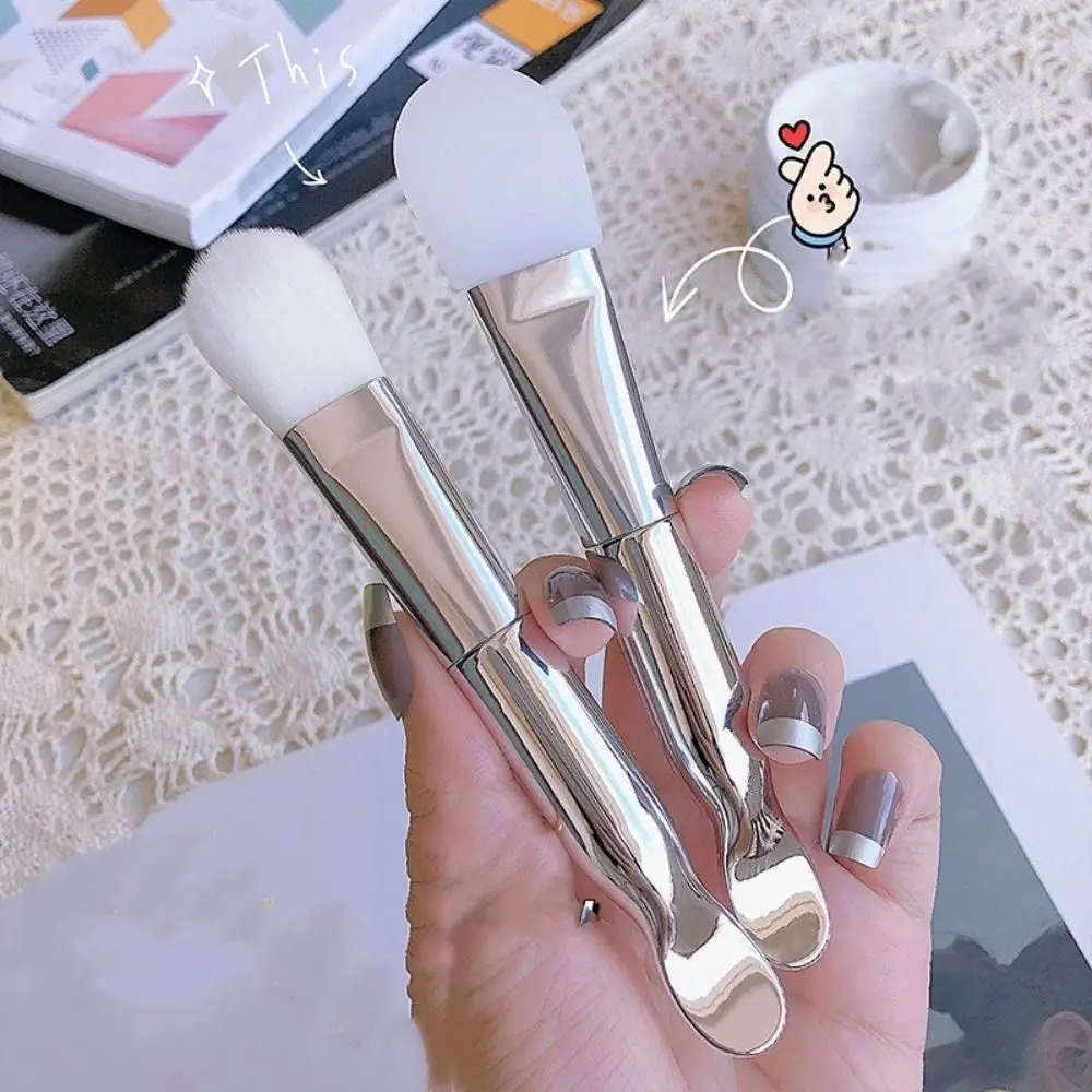 Soft Hair Double-Ended Face Mask Brush Chrome Handle Reusable Daub Type Mask Brush Easy Clean Makeup Brush Beauty Tool