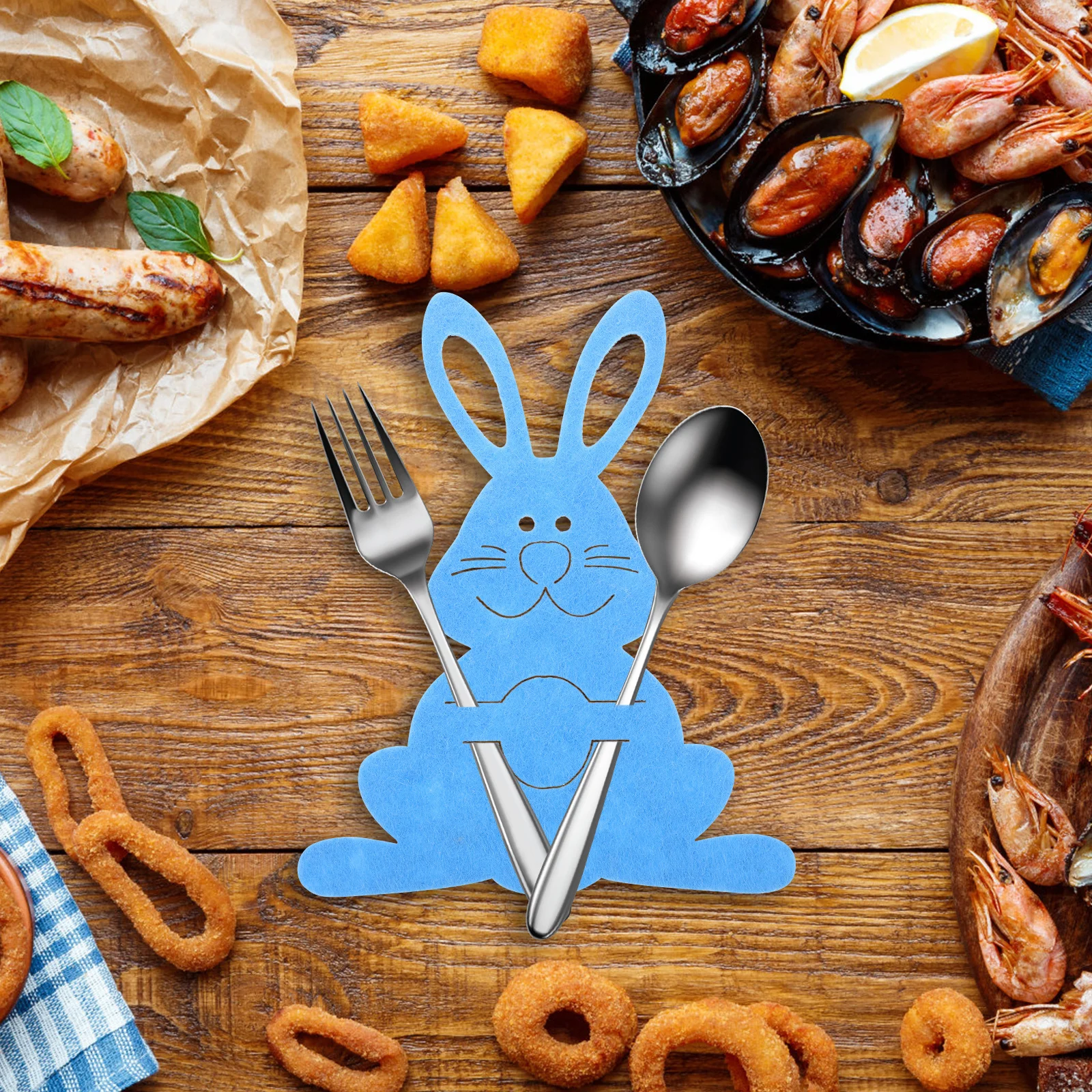 

12Pcs Bunny Shaped Cutlery Bags Rabbit Fork Cutter Pouches Easter Tableware Holder Dinner Party Decor Easter Tableware Bag