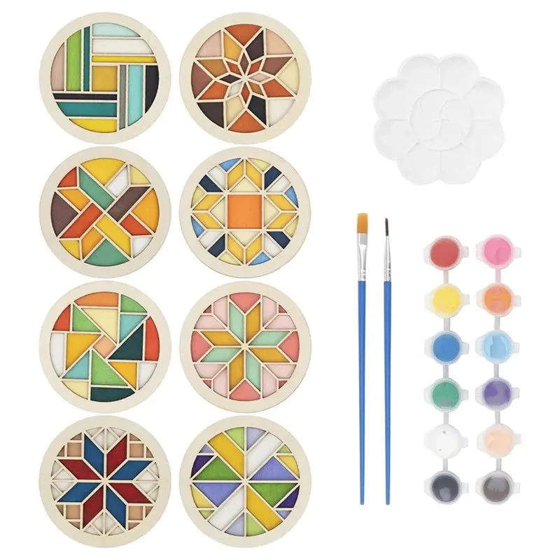 AB42-DIY For Arts& Crafts& Home Decor Coaster Painting Kit-Includes Paints Brushes And Geometric Pattern Design