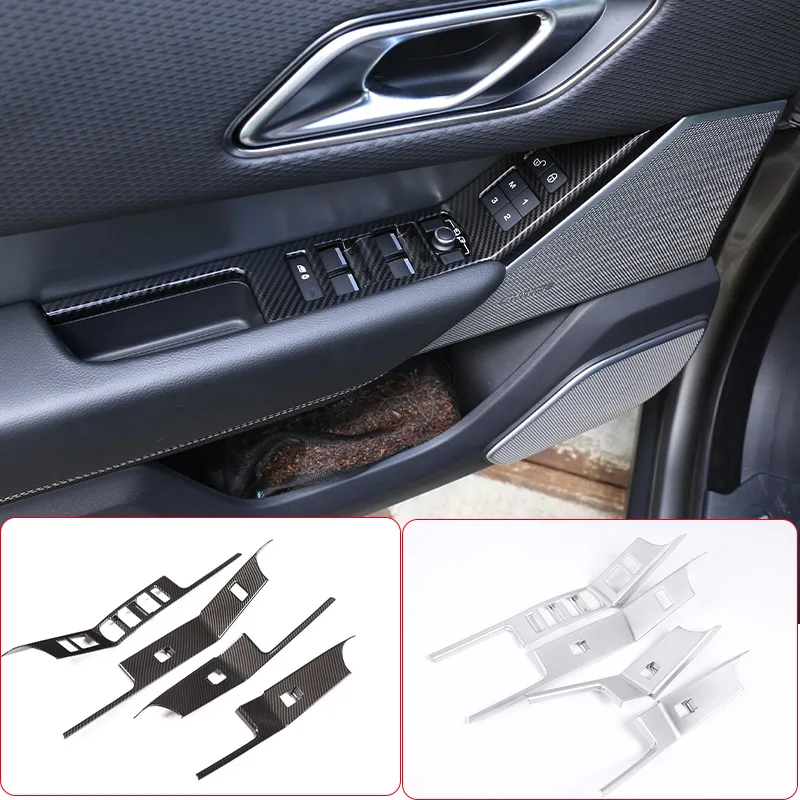 

For Land Rover Range Rover VELAR 2017 2018 ABS Carbon Fiber/Silver Car Window Glass Lifting Button Frame Sticker Accessories