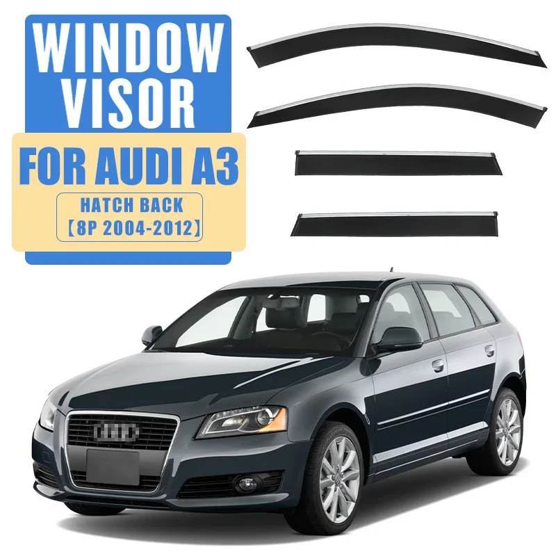4Pcs Window Visor For Audi A3 Hatchback 8P 2004-2012 Weathershield Sun Rain Deflector Guard Car Window Deflector