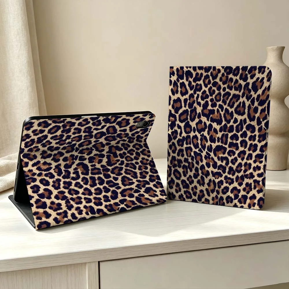 Leopard Print Pattern Fashion Soft Pen Tray Tablet Case For iPad Pro Air mini 7 6 5 4 3 2 1 M5 M4 M3 11th 10th A17 Pro A16 A14