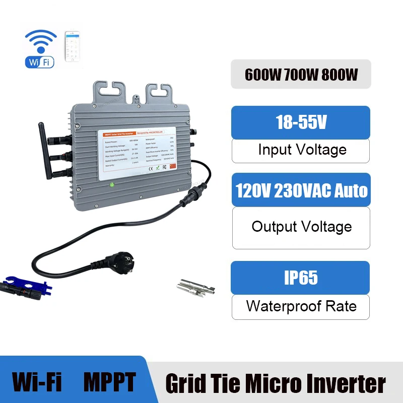 600W 700W 800W Solar Grid Tie Micro Inverter  DC 18-55V 120V 230VAC Auto Waterproof IP66 WIFI Version On Grid Converter