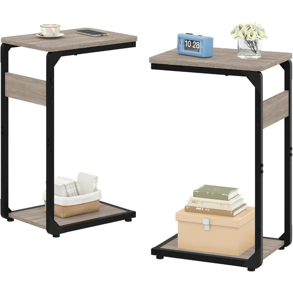 

C-Shaped End Tables, TV Trays Set of 2, Small Side Table for Couch, Sofa Table for Living Room, Bedroom, Bedside ET-YB-GY