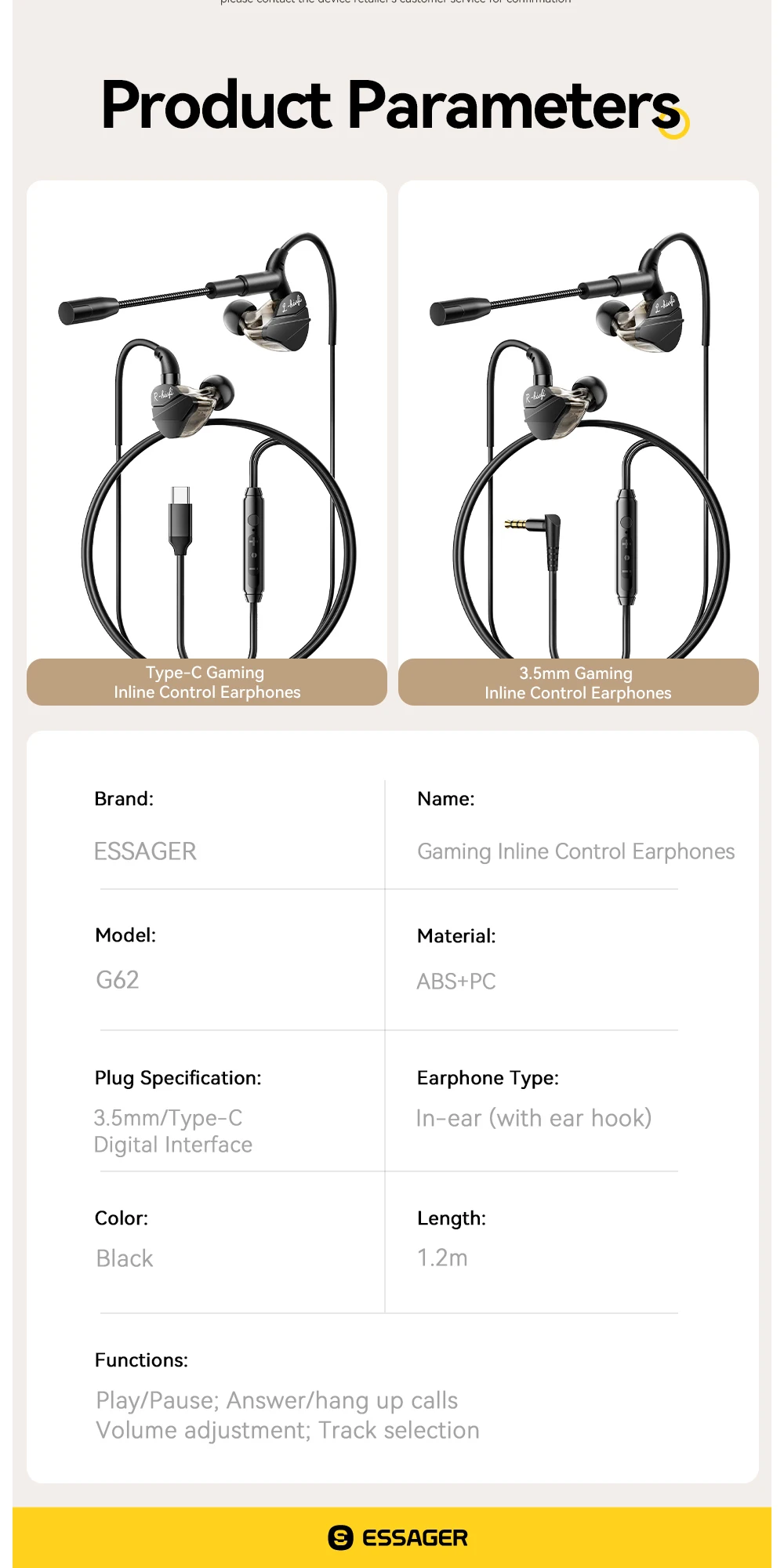 Essager Game-Kopfhörer, 3,5 mm, USB Typ C, kabelgebunden, In-Ear-Headset, Gaming-Ohrhörer, Lautstärkeregler, Mikrofon für Android MP3/MP4 – Detail 9
