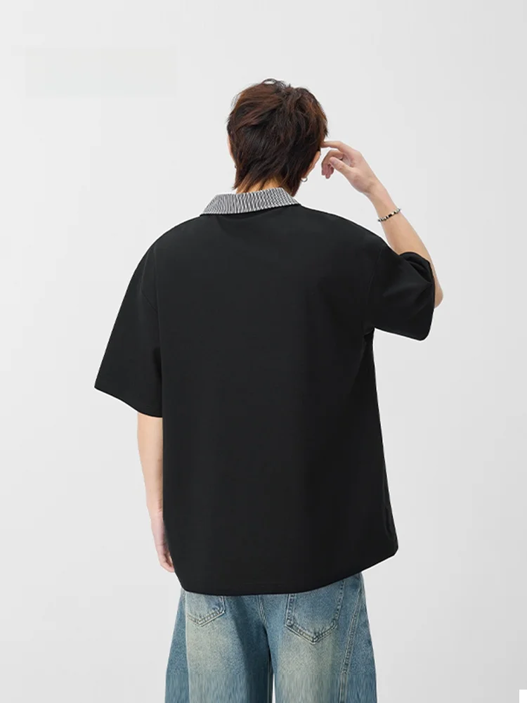 MMOPTOP Summer American Heavyweight Collared T-irt Men's ort Sve Trendy Brand  Loose Fake Two-Piece Casual f Sl...