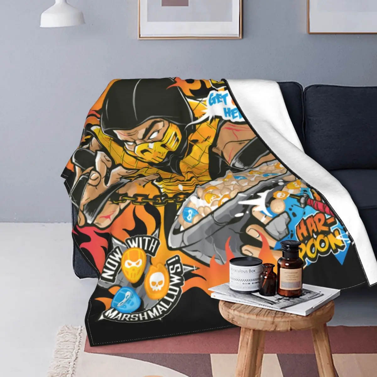 Toasty Oats Plush Blankets Mortal Kombat Scorpion Mk11 Retro Arcade Game Throw Blanket for Sofa Bedding Lounge 150*125 Rug Piece