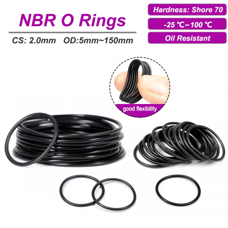 10/50Pcs Black NBR O Ring CS 2mm OD 5~150mm Wear Resistant Gasket Washer for Car Air Condition Faucet Pressure Plumbing Repair