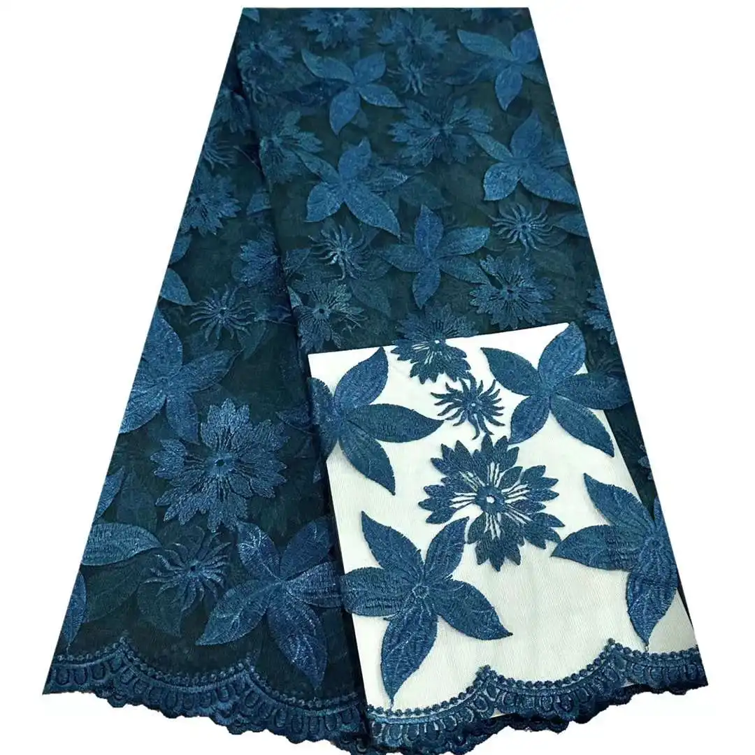 

African Lace Fabric Embroidery Craft Tulle Nigerian Sewing Design Banquet Party Wedding Dress DIY Supplies 5 Yards Print Tassels