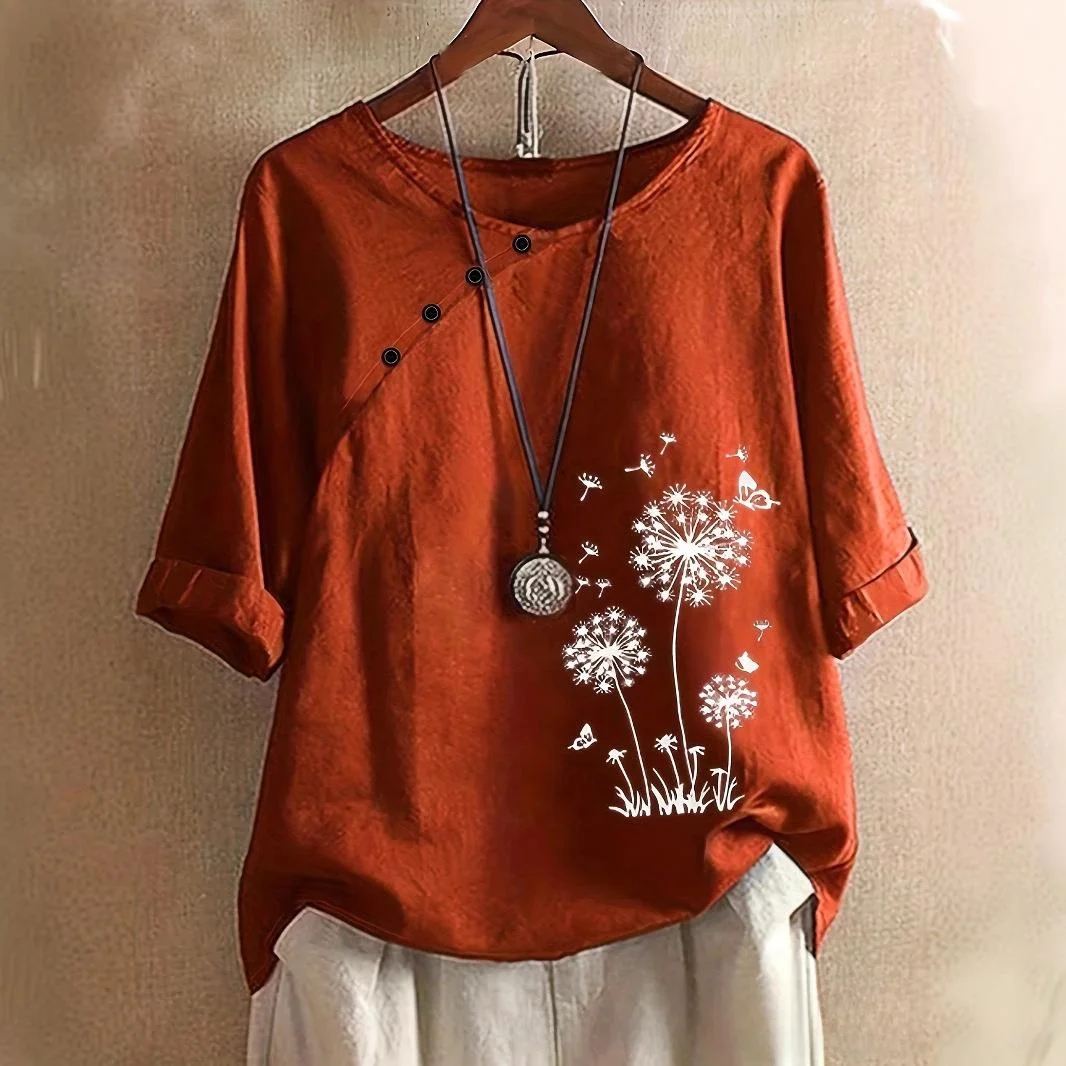 

Женский повседневный пуловер большого размера из хлопка и льна с принтом, круглым вырезом и молнией, модный, больших размеров