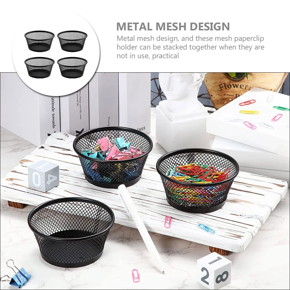 4 Pcs Stationery Storage Box Mesh Paperclip Holder Containers Supplies Basket Desktop Binder Iron Holders for Small Things