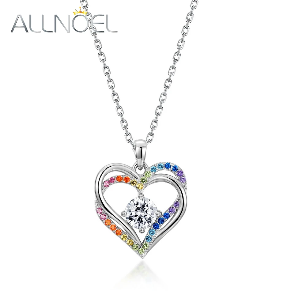 

ALLNOEL 925 Sterling Sliver Necklace for Women Rainbow Colorful Double Love Heart Dazzling Zircon Valentine's Day Gifts Jewelry