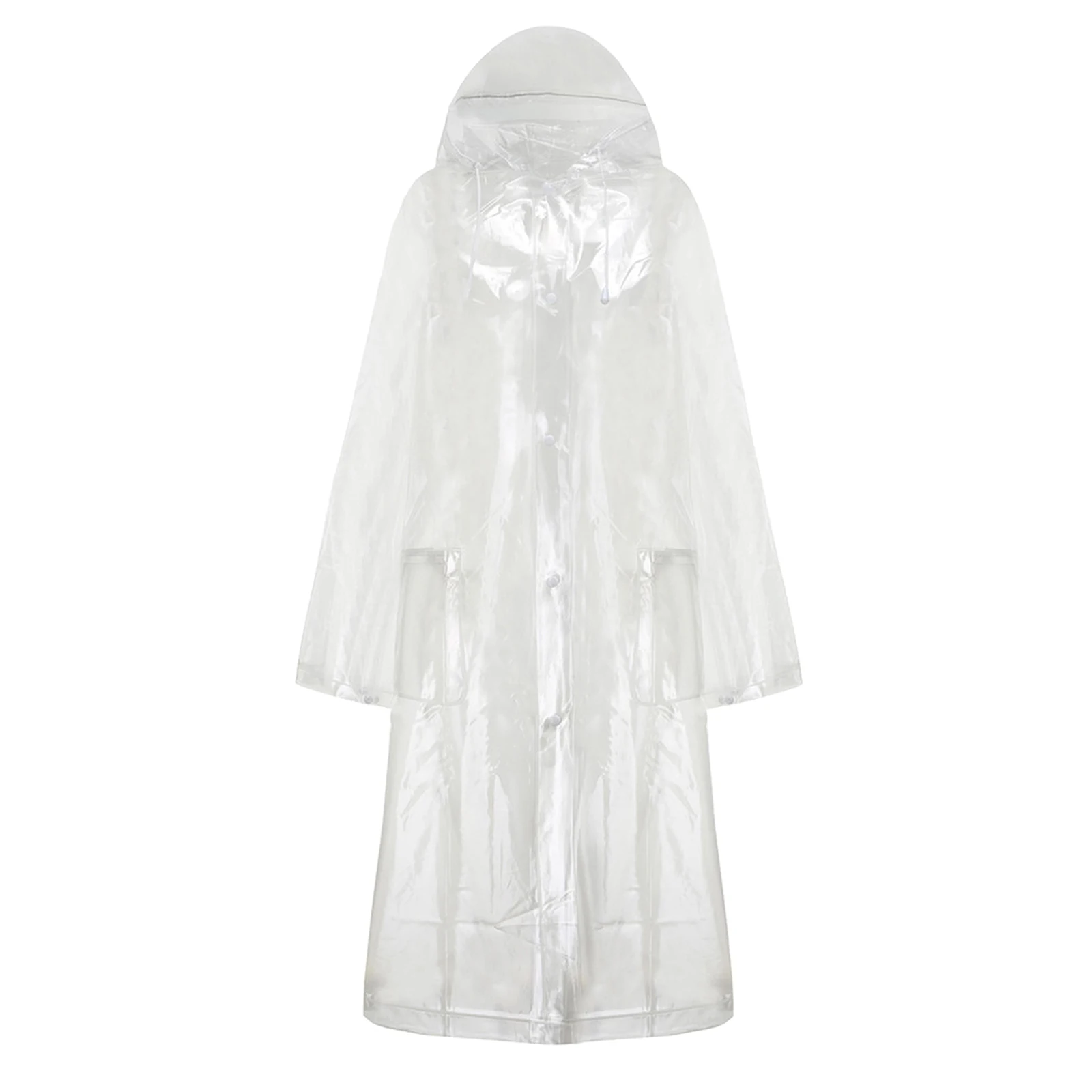 Transparent Hooded Raincoat Poncho for Women Men Lightweight Packable EVA Rain Jacket with Button Closure for Daily Commute