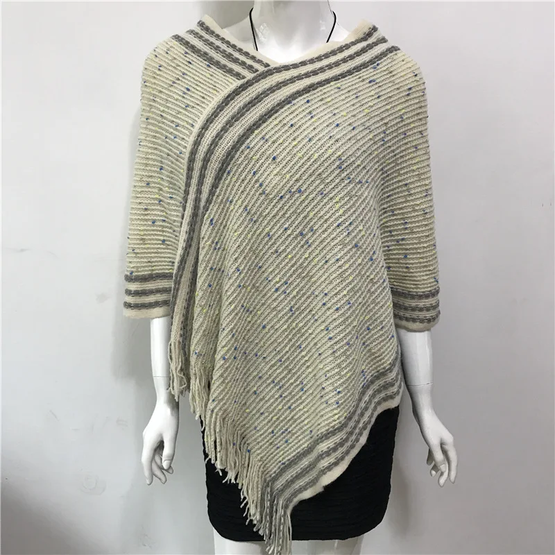 2022 Spring Autumn New Pullover Sweater Knitwear Geometric Splicing Loose Multi functional Women  Coat Cloak Shawl Beige