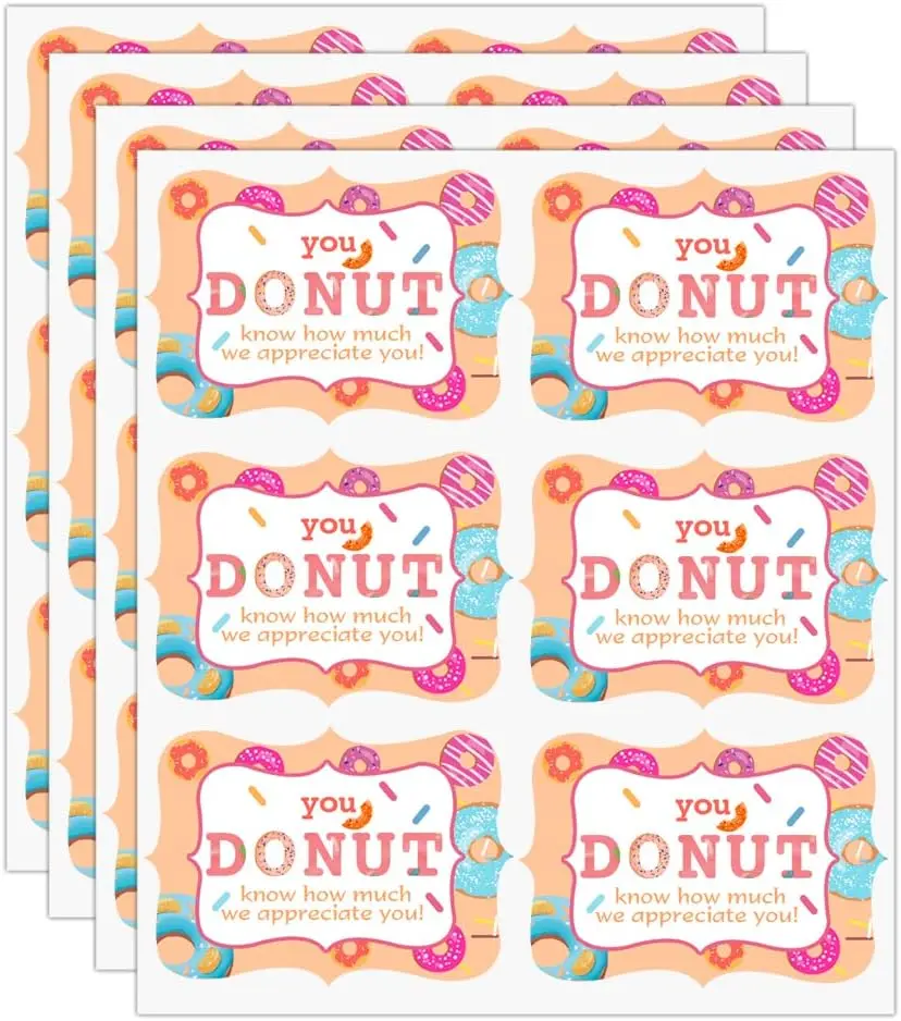 

Donut Know How Much We Appreciate You Stickers Colorful Appreciation Label Decal 1.5x2inch 300Pcs