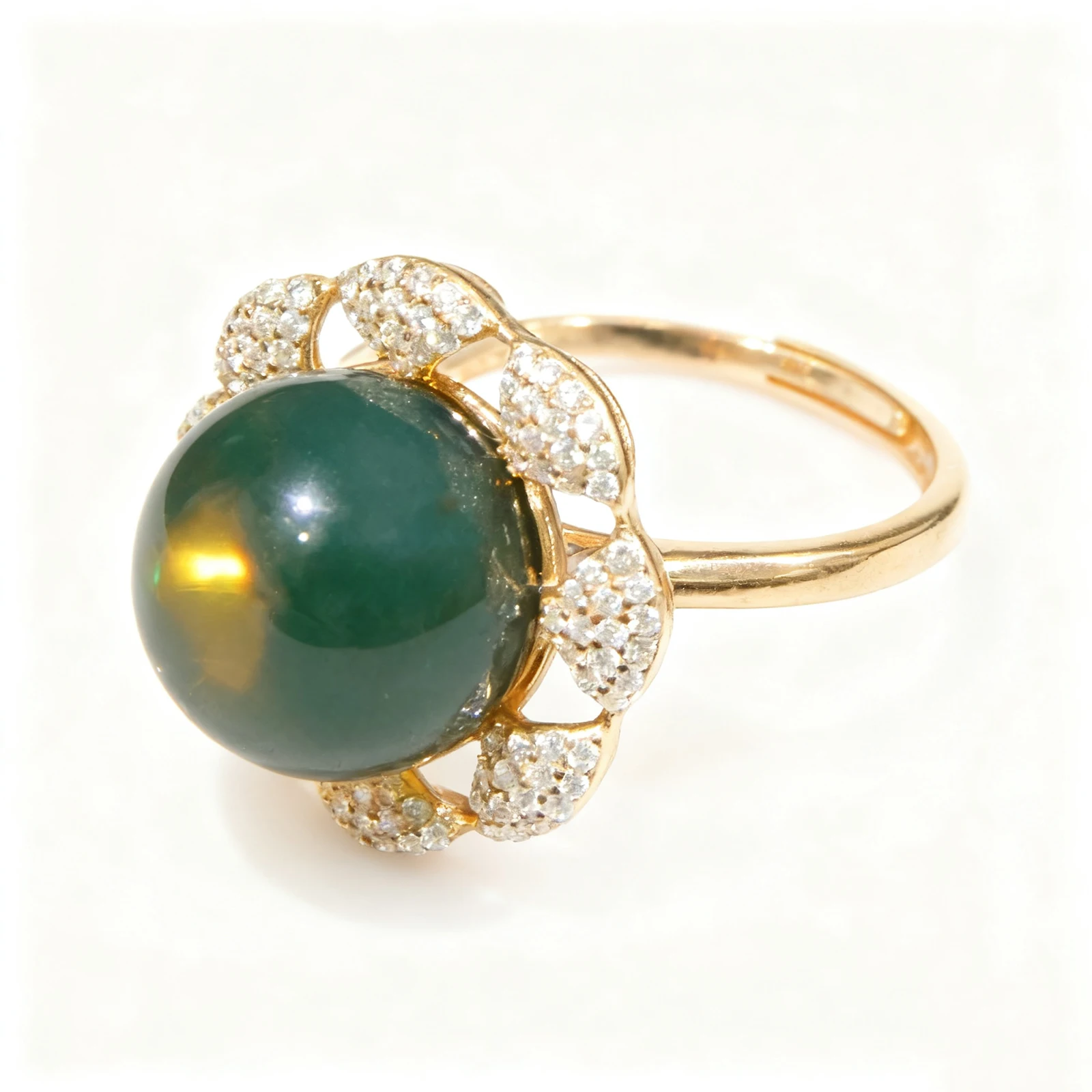 

Natural Mexican Blue Amber Sterling Silver Ring with Zircon Flower Design 13.6mm Round Bead Gemstone Jewelry Gift for Women