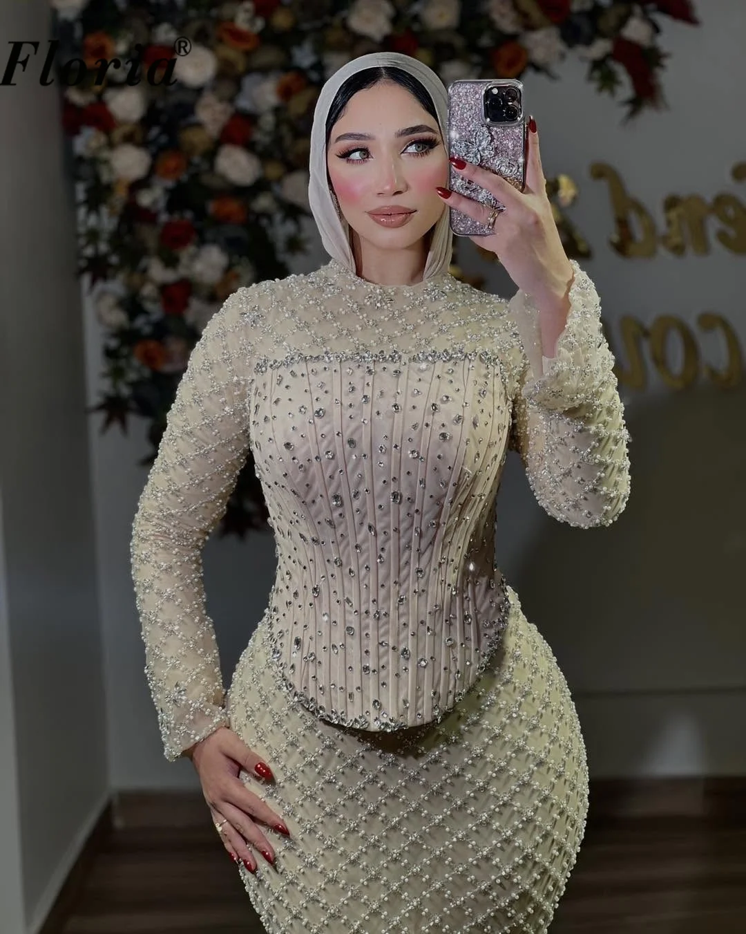 Arabic Light Champagne Party Gowns Customized Beaded Crystal Evening Dress Dubai Woman Wedding Engagement Gowns Prom Gown Robes view 6