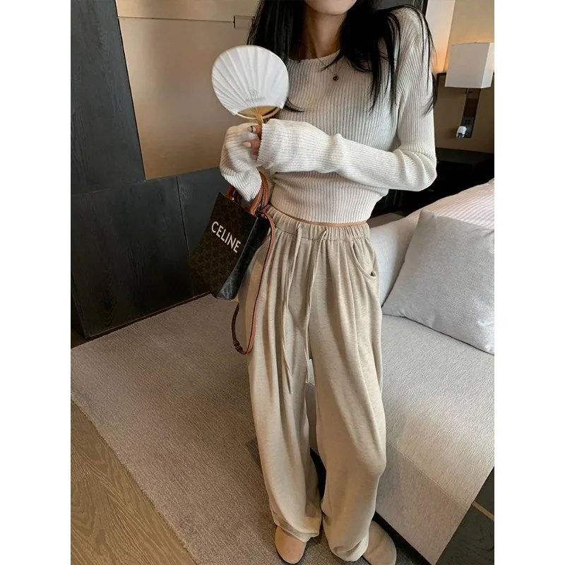 Deeptown Oversized Grey Women's Sweatpants Jogging Korean Fashion Wide Leg Baggy Sport Pants Casual Harajuku Trousers Hip Hop