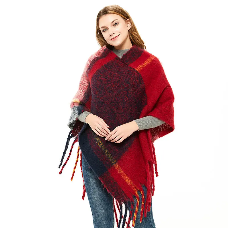 Winter Plaid Ponchos Capes For Lady Luxury Brand Circle Yarn Thick Tassels Cape Autumn Color Grid Shawl Cashmere Scarf Bufanda