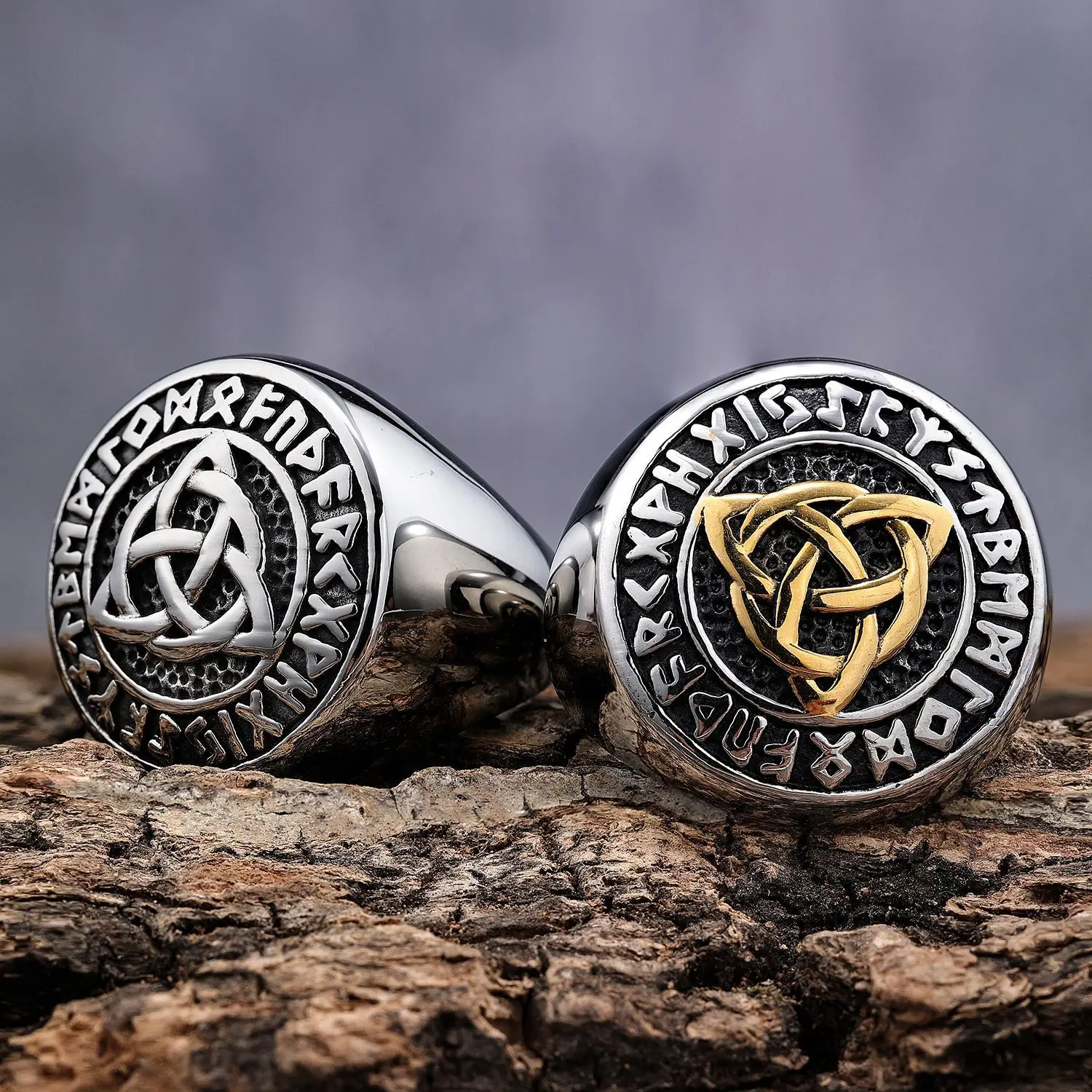 Retro Viking Celtic Rings for Men Stainless Steel Hand-carved Mysterious Totem Symbol Punk Jewelry Northern Europe Pirate Ring