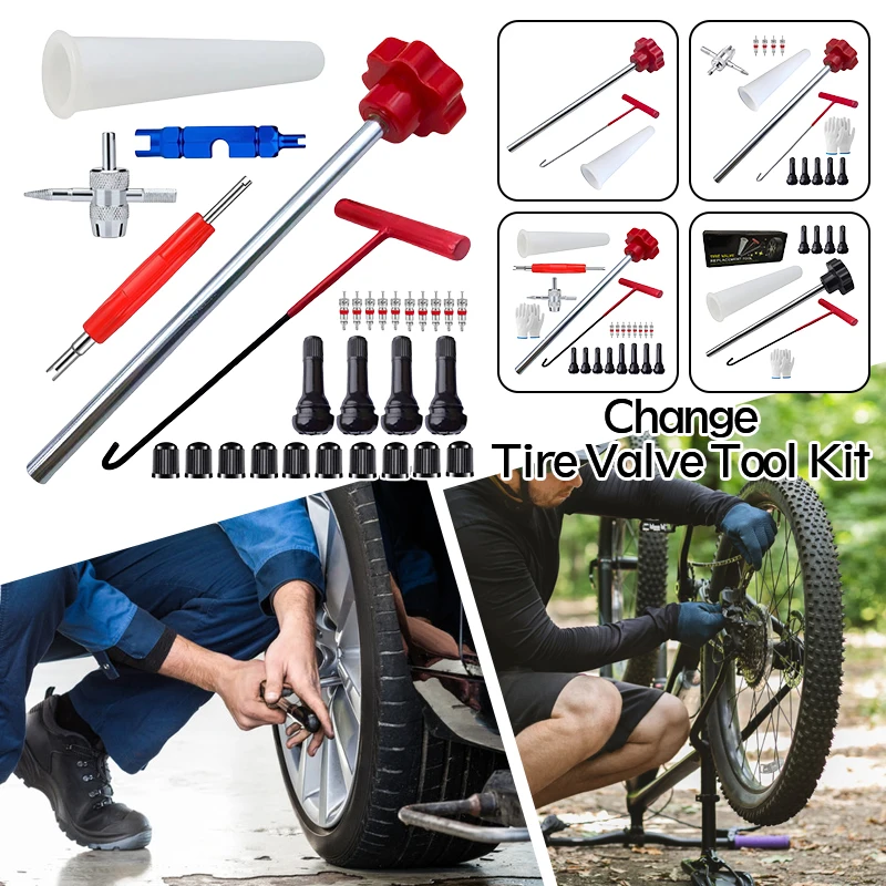 

Набор инструментов для снятия и установки штока клапана автомобильных шин, набор съемников из сплава, нескользящий для ремонта автомобильных велосипедов, мотоциклов