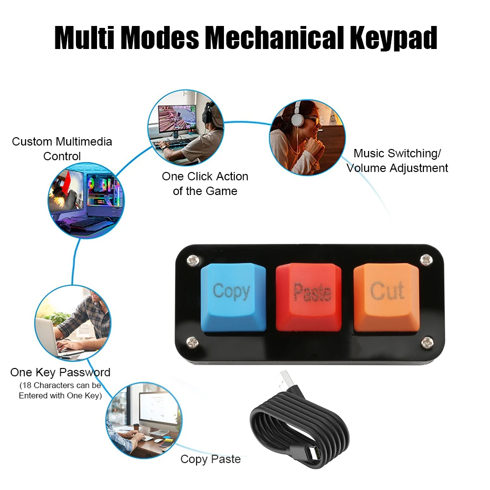 Macro Programming Mechanical Keyboard RGB Mini Gaming Custom Programming Keypads Red Switch 3 Keys For Gaming or Working