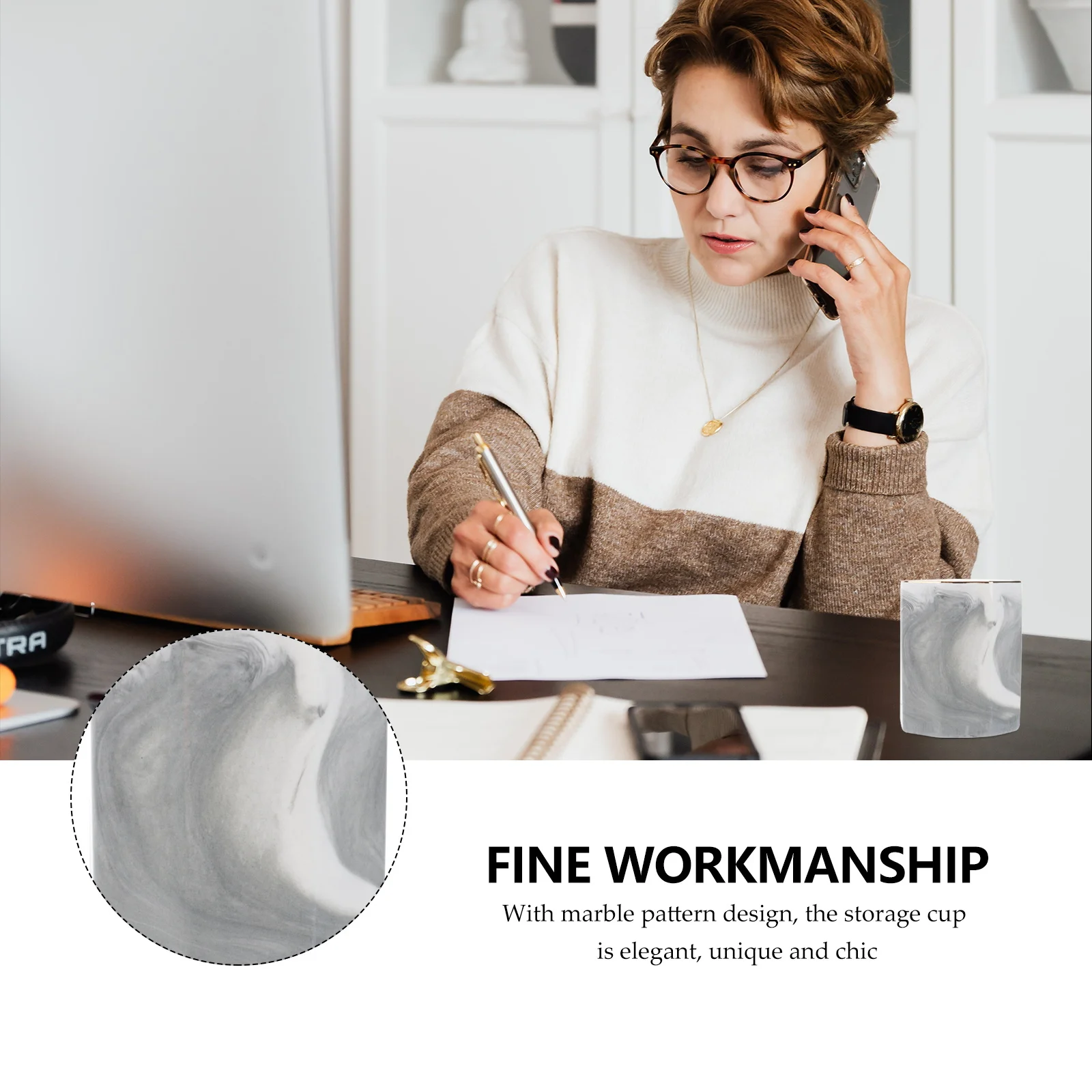 

1Pcs Nordic Ceramic Storage Cup Marble Pattern Makeup Brush Holder Pen Organizer Creative Storage Cup Pen Holder