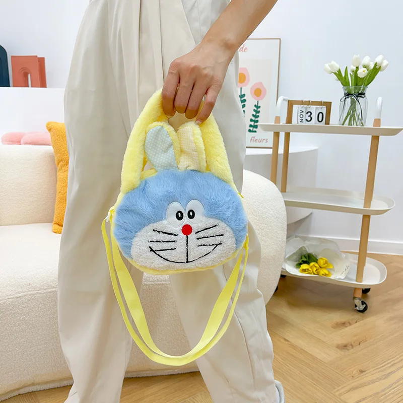 New Kawaii Doraemon Plush Cartoon Cat Girl Leisure Portable Shoulder Bag Plushie Doll Animal Soft Handbag Children Birthday Gift