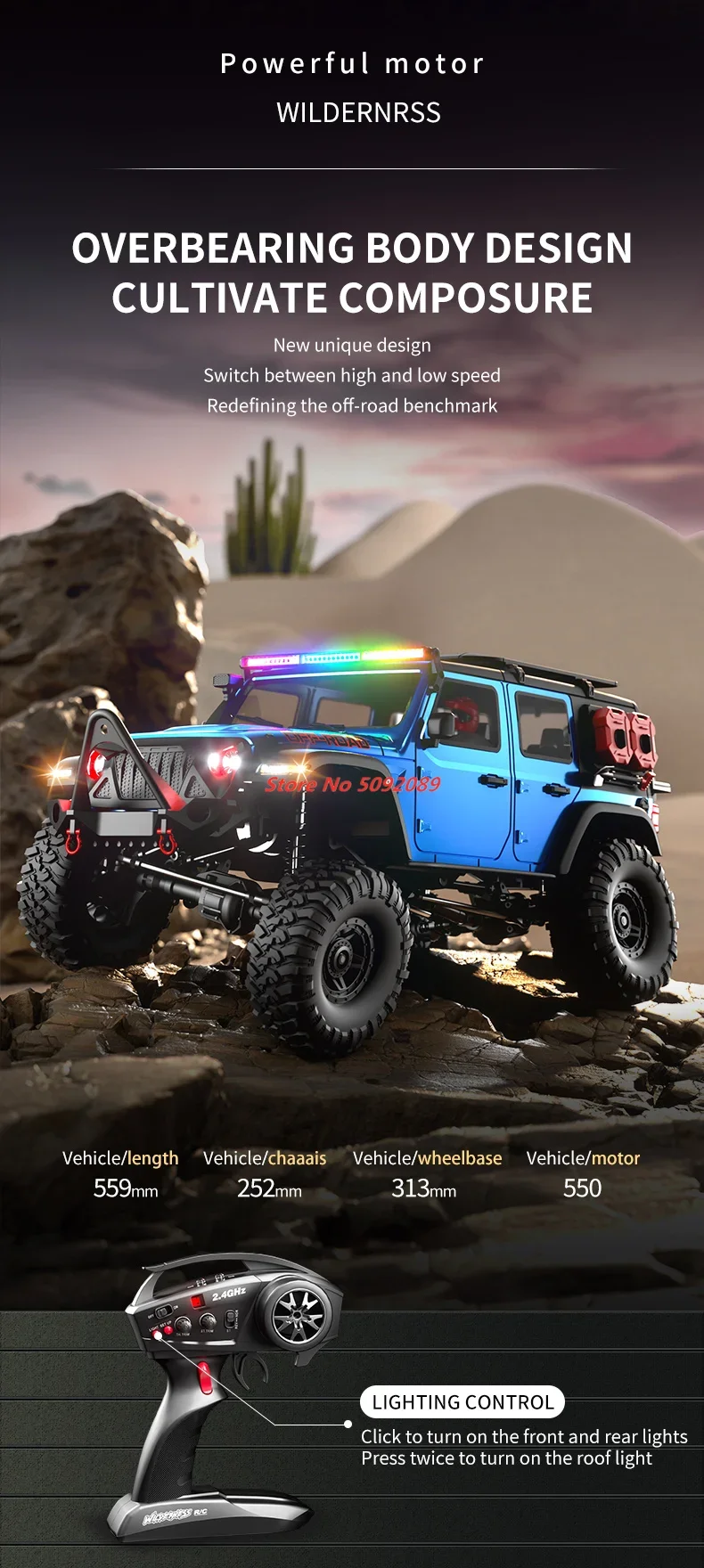 56CM Large 2.4G 1/10 Full Scale Rc Climbing Car RTR Version Remote Control Truck 17 Lighting 4WD RC Truck Car Adult RC Car Gifts