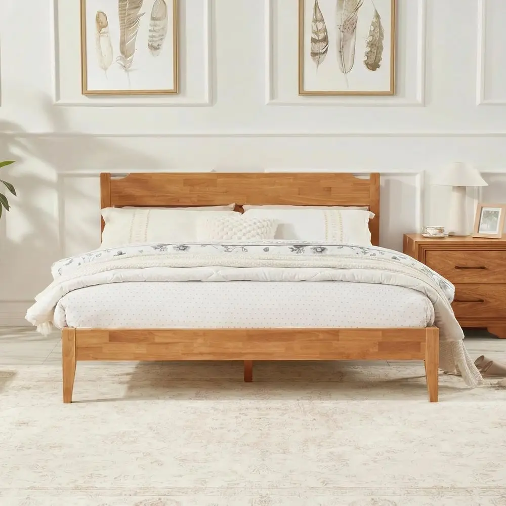 

Solid Wood Heavy Duty Rubberwood Platform Bed, 1100 lbs Capacity, Easy 15-Min Assembly, Quiet & Stable, Japanese Japandi Style,
