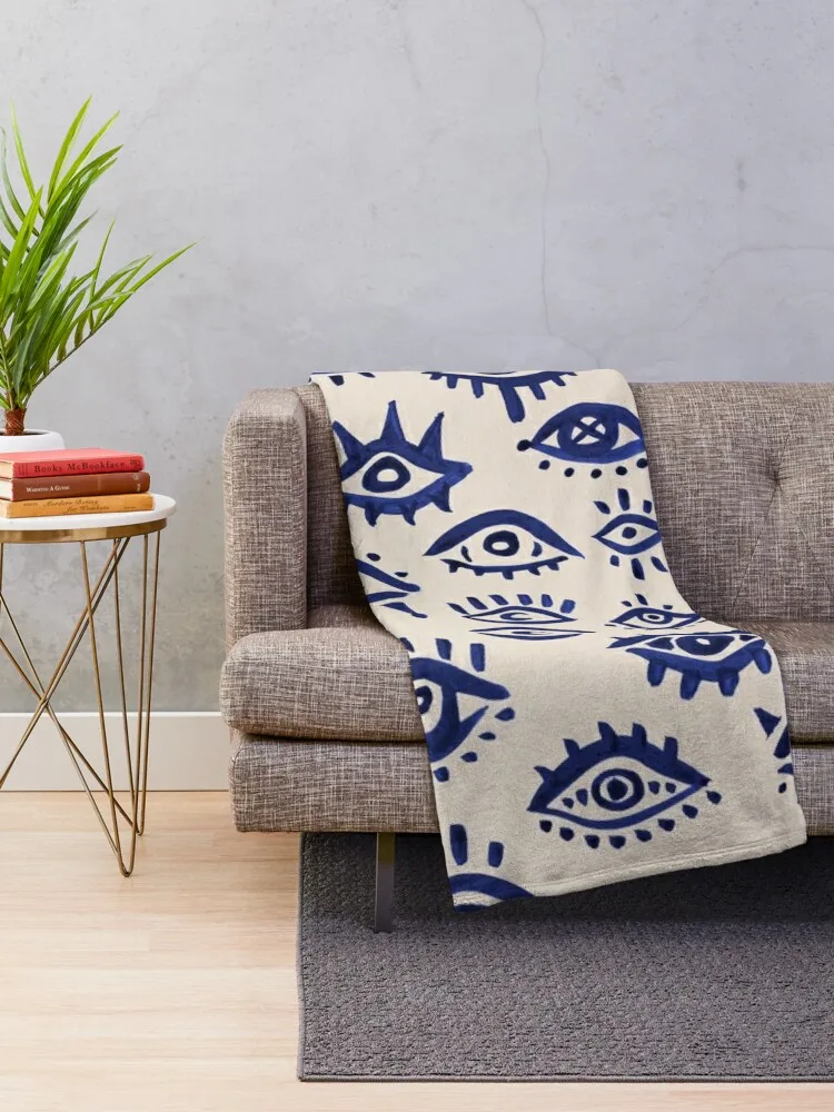 Mystic Eyes a?? Navy & Cream Throw Blanket blankets and throws Blankets For Sofas manga Blankets