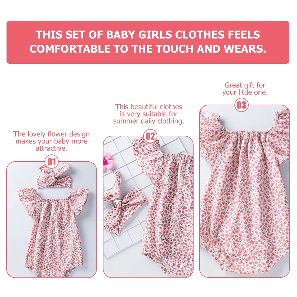 

1 комплект, комбинезон с короткими рукавами для маленьких девочек, комбинезон с цветочным принтом, повязка на голову, летняя повседневная одежда, одежда для фотосессии на день рождения