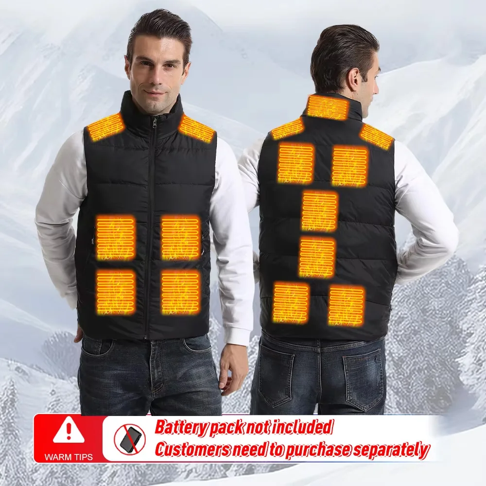 Winter Men Heated Vest USB Electric Self Heating Clothes 15 Areas Couple Style Down Vest Outdoor Warm Lightweight Heated Jacket