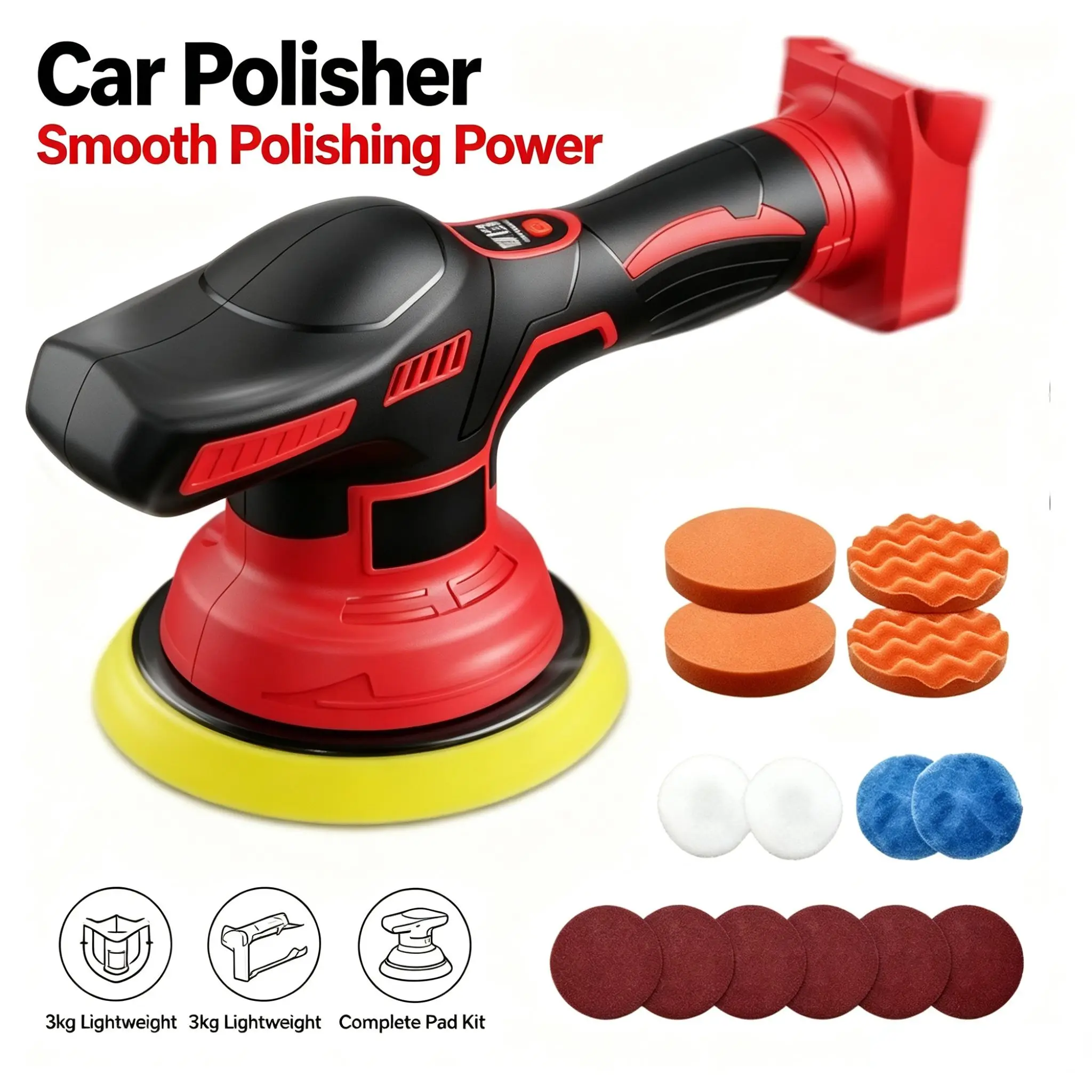 Cordless Car Polisher 8 Gears Adjustable Auto Electric Waxing Sanding Sealing Glaze Tool Fit Dw/MWQ/makita 20V Battery，No Battery