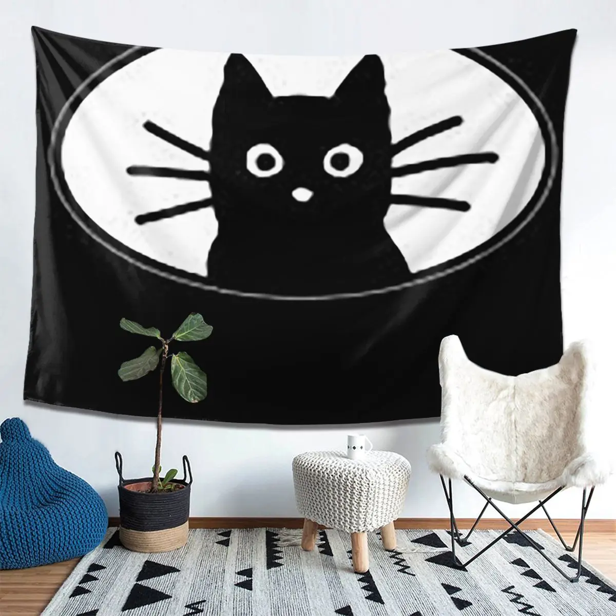 

Гобелен с черным котом, декор, художественные эстетические гобелены для гостиной, спальни, дома, настенная ткань, настенная подвеска