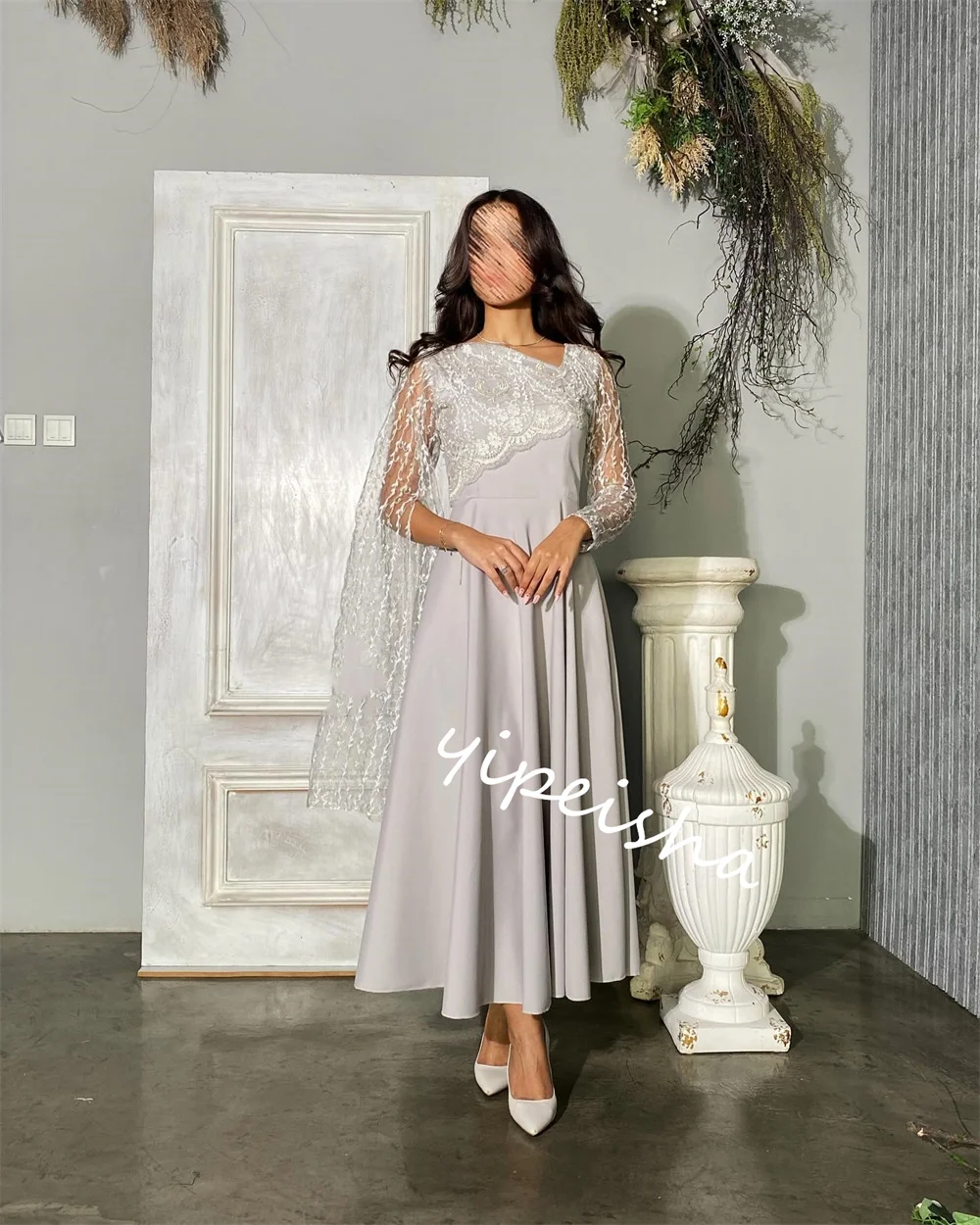      Jersey Pattern Graduation A-line V-neck Bespoke Occasion Gown Midi Es Saudi Arabia  Dresses